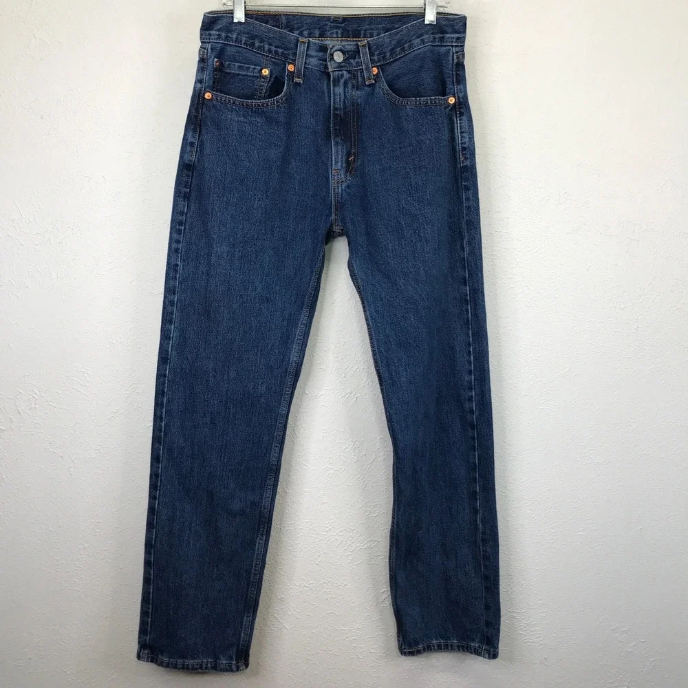 Levis 505 Jeans Mens 32x32 (32x30) Blue Regular Fit Straight Leg Dark Wash Denim